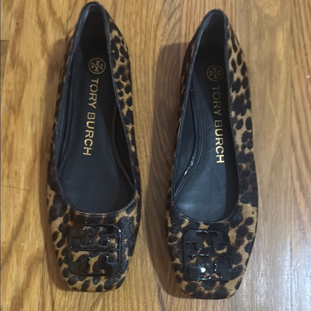 Tory Burch Brown Leopard Gently Worn Square Toe Flats